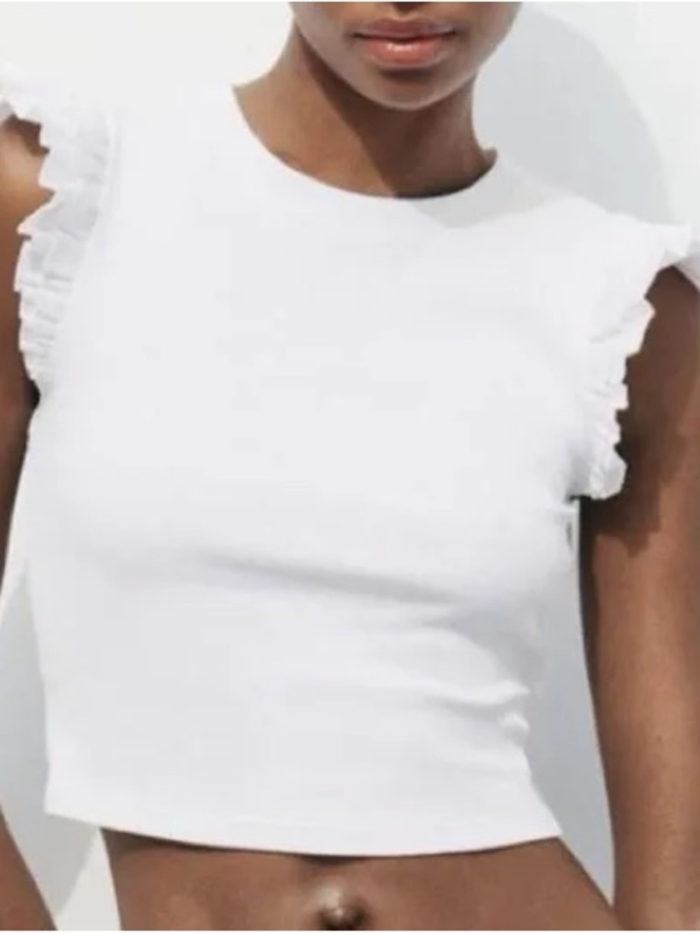 Zara Women's White Ruffle Sleeve Crop Top